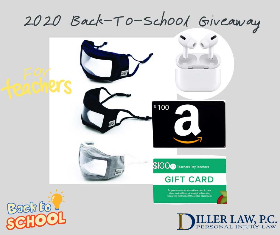 Giveaway for teachers includes 1 pair of AirPods Pro, 10 $100 Gift Cards to Teachers Pay Teachers or Amazon, and 10 Smile Masks 