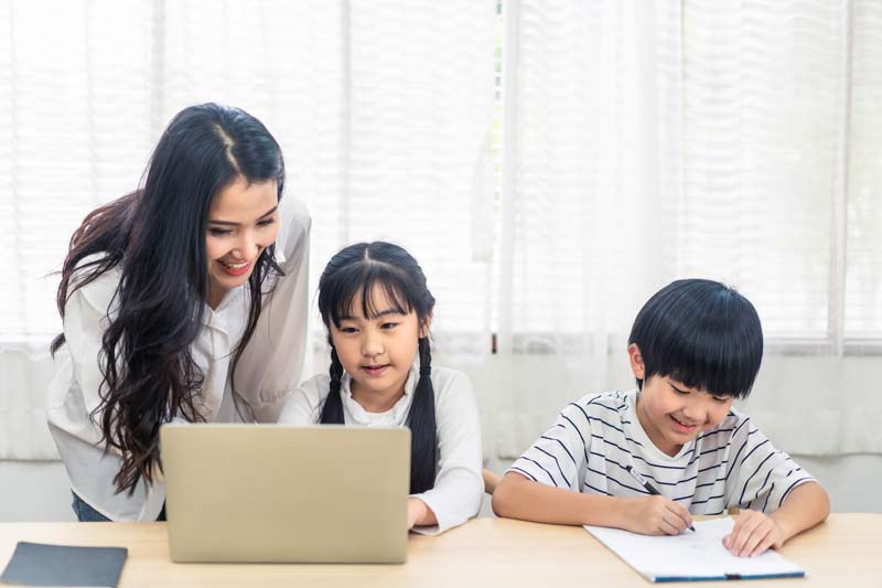 children remote learning at home after schools were closed down