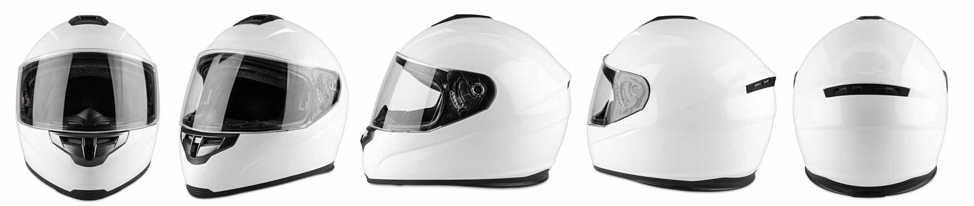 Set collection of white motorcycle carbon integral crash helmet