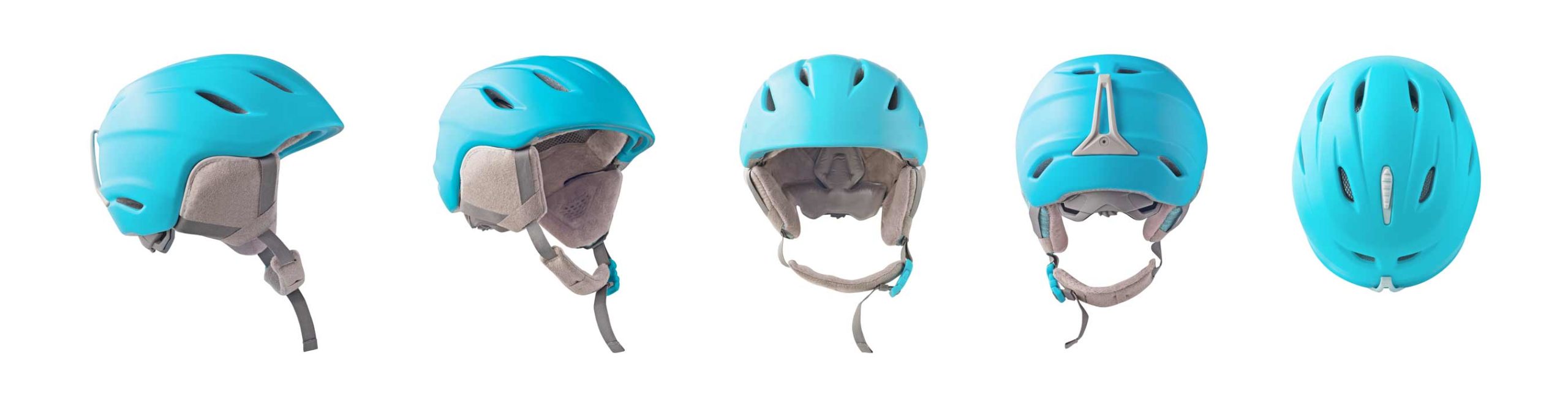 front, back and side view of helmets with padding for skiing and snowboarding