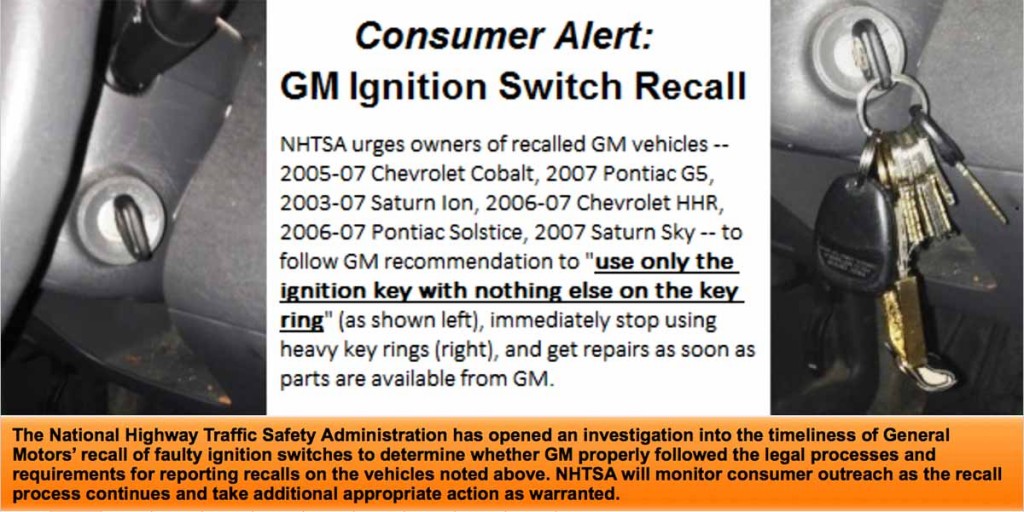 gm ignitions switch recall slide from safer car.gov - use only the ignition key with nothing else on the key ring