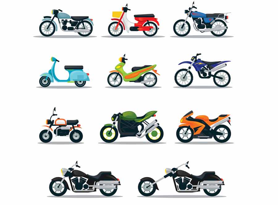 variety of motorcycles and scooters