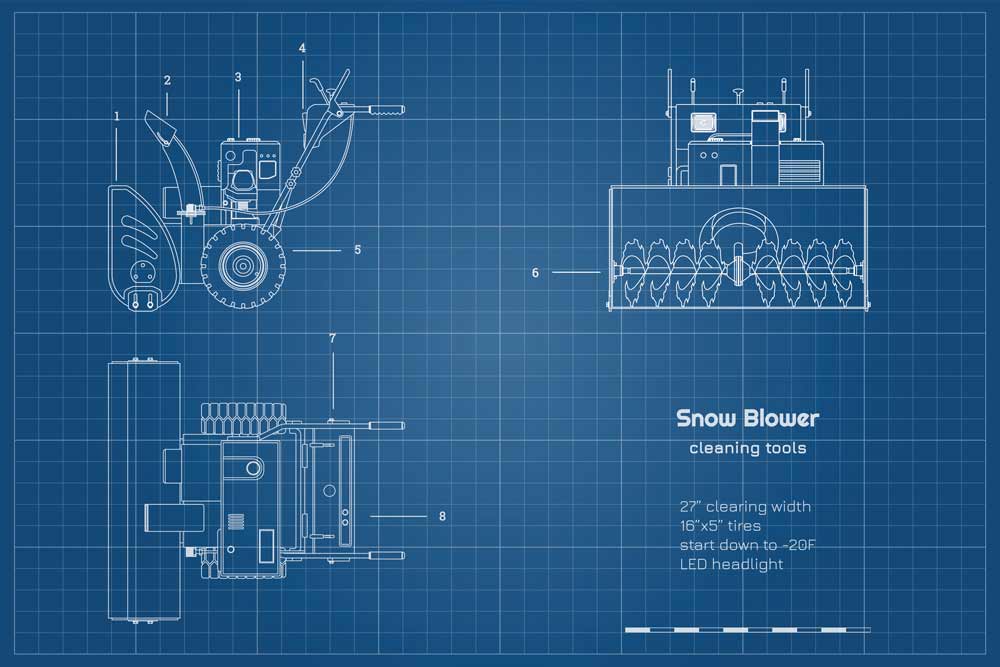 outline blueprint of snowblower 